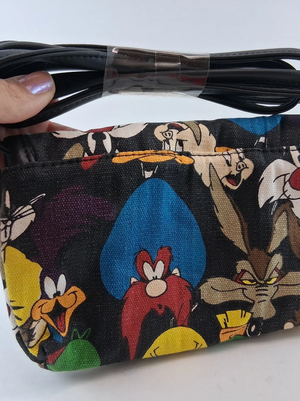 Vtg. Warner Bros. Black Crossbody with Colorful Looney Tunes Faces